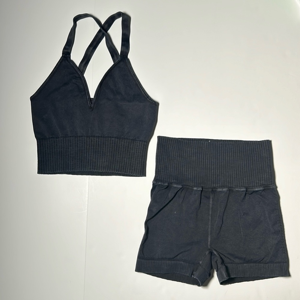 NWOT FP Movement Good Karma Crop Tank Running Shorts Set Washed Black XS/S